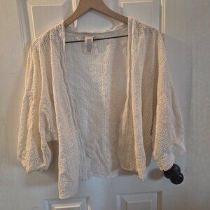 Lucky Brand White Eyelet Lace Kimono Cardigan Boho Open Front Top